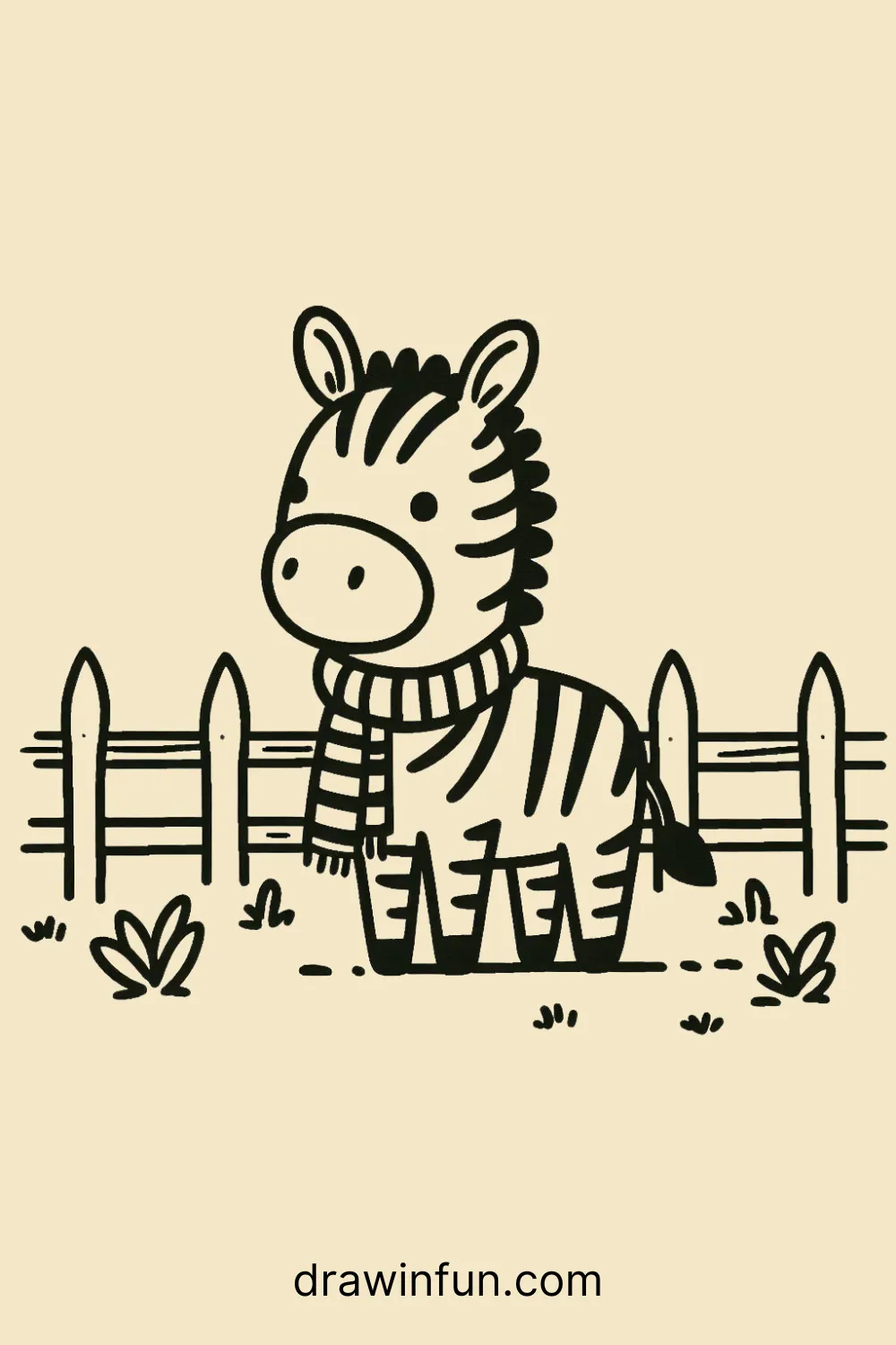 A zebra with a scarf easy drawing