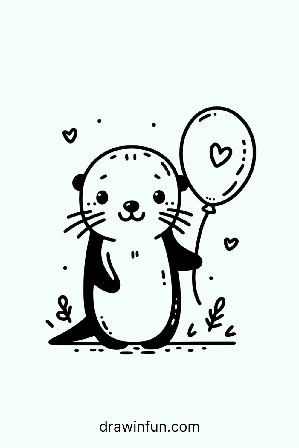 Otter holding a balloon easy drawing