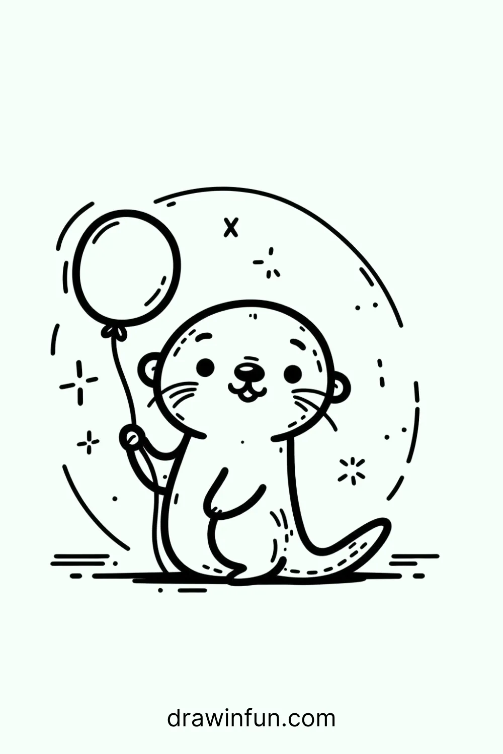 Otter holding a balloon easy drawing