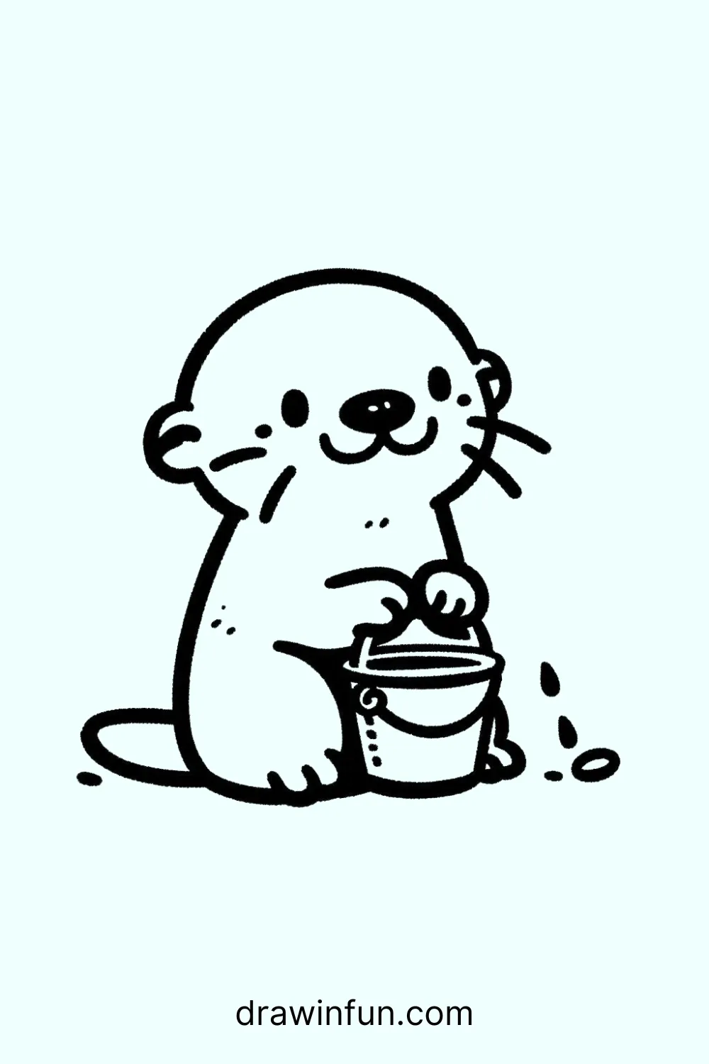 Otter holding a small bucket easy drawing