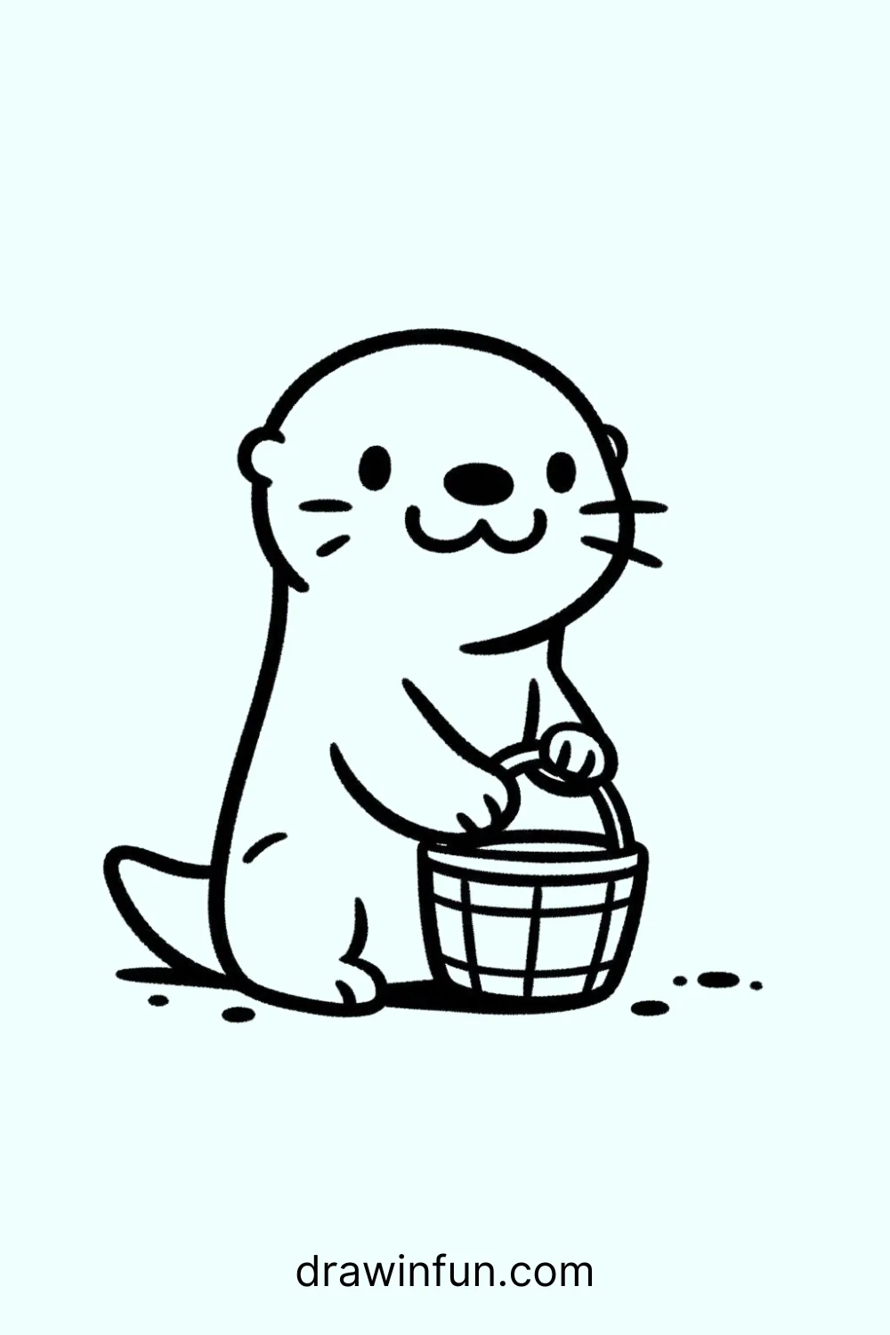 Otter holding a small bucket easy drawing