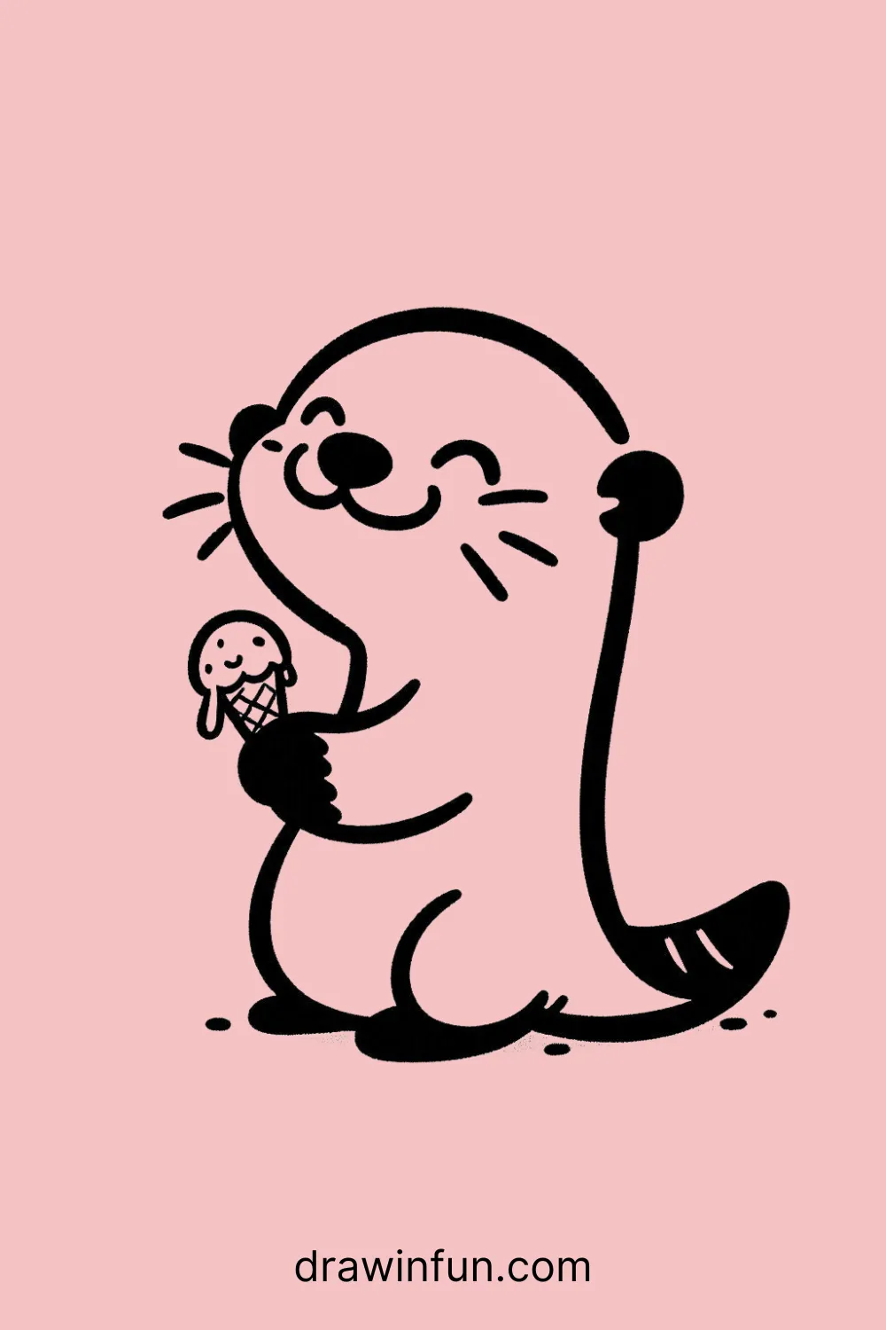 Otter with Ice Cream easy drawing