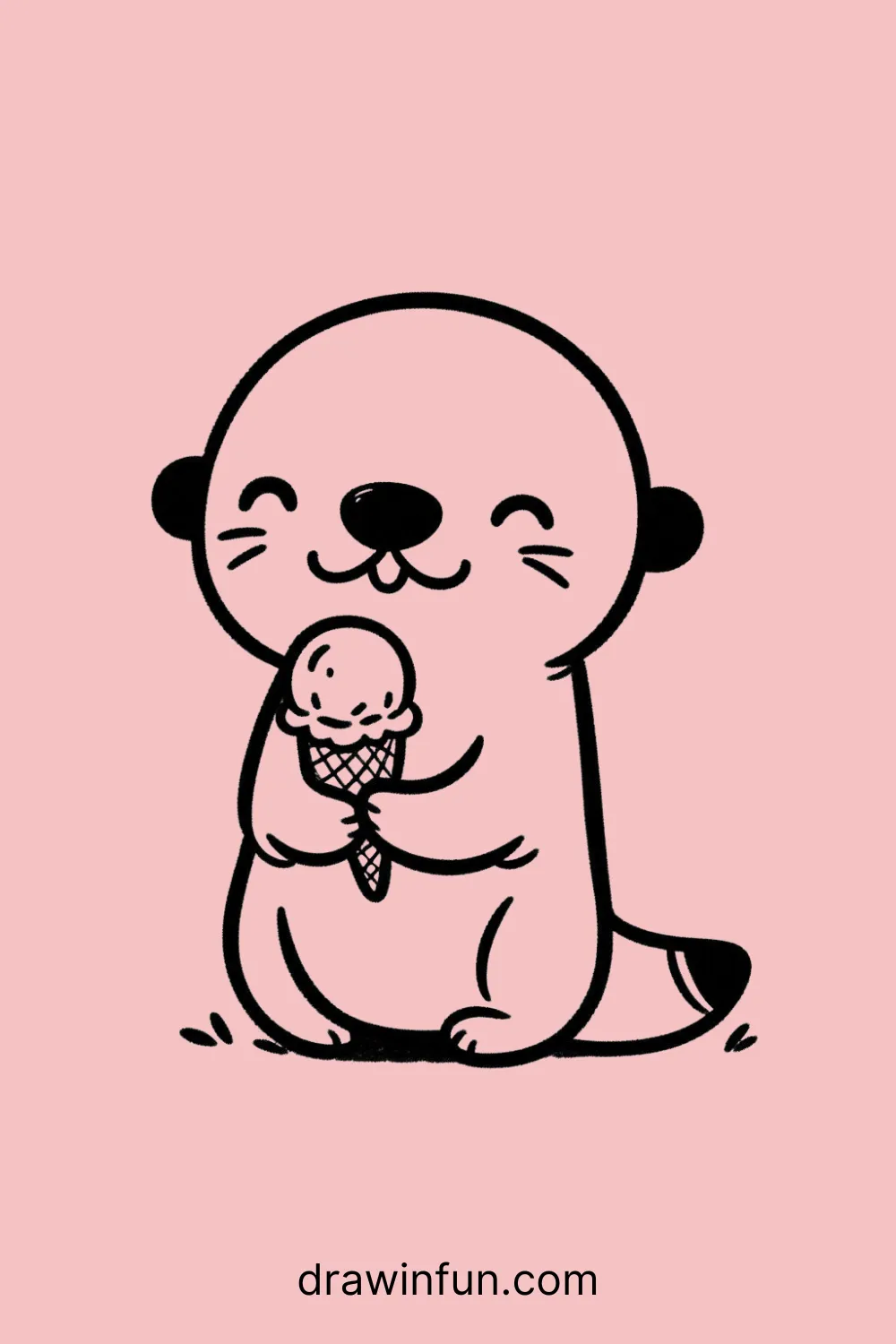 Otter with Ice Cream easy drawing