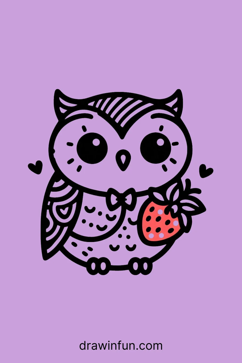 Owl holding a small strawberry easy drawing