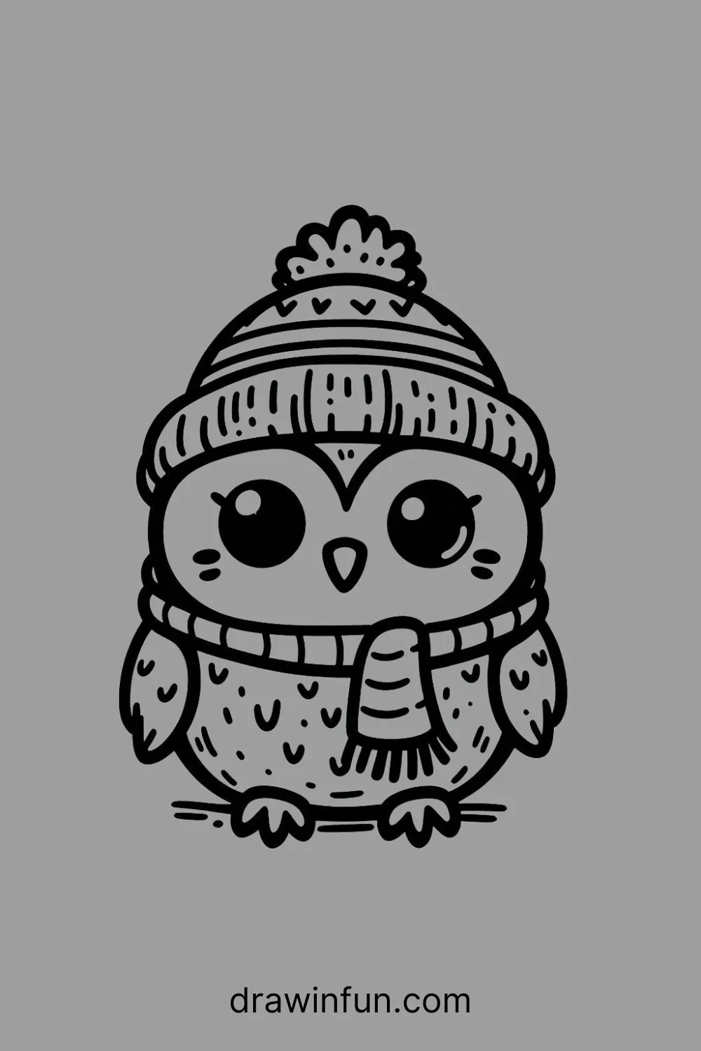 Owl in a Winter Hat easy drawing