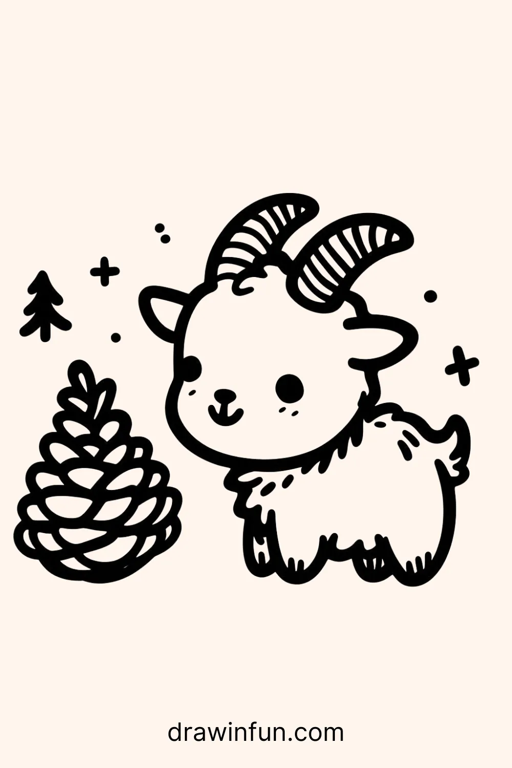 Goat with a Pinecone easy drawing