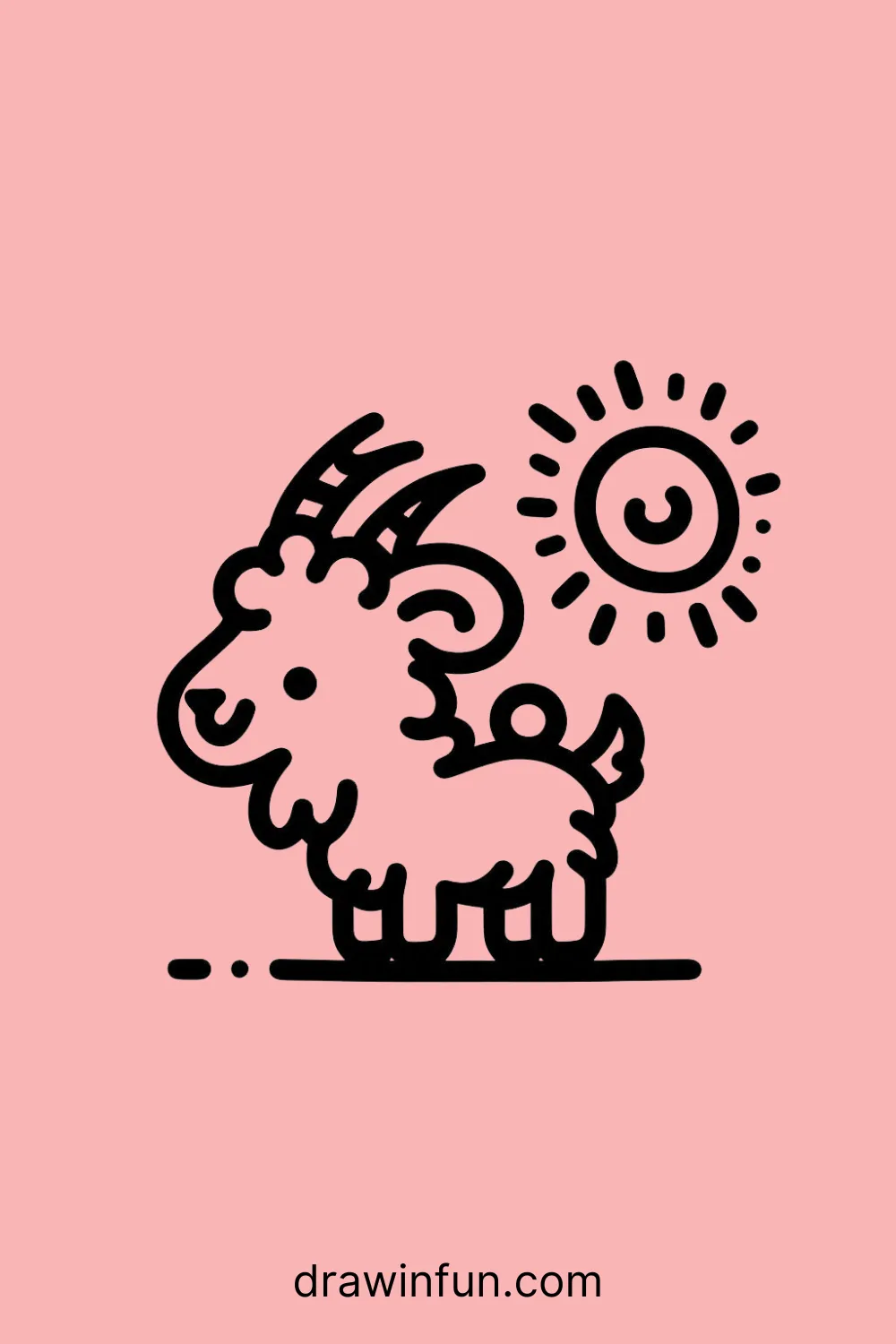 Goat with a Sun easy drawing