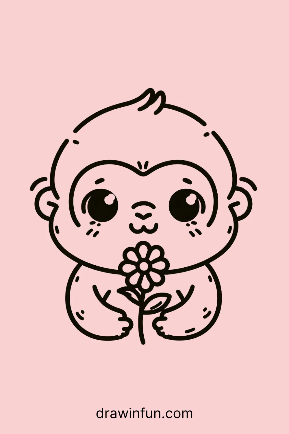 Gorilla holding a flower easy drawing