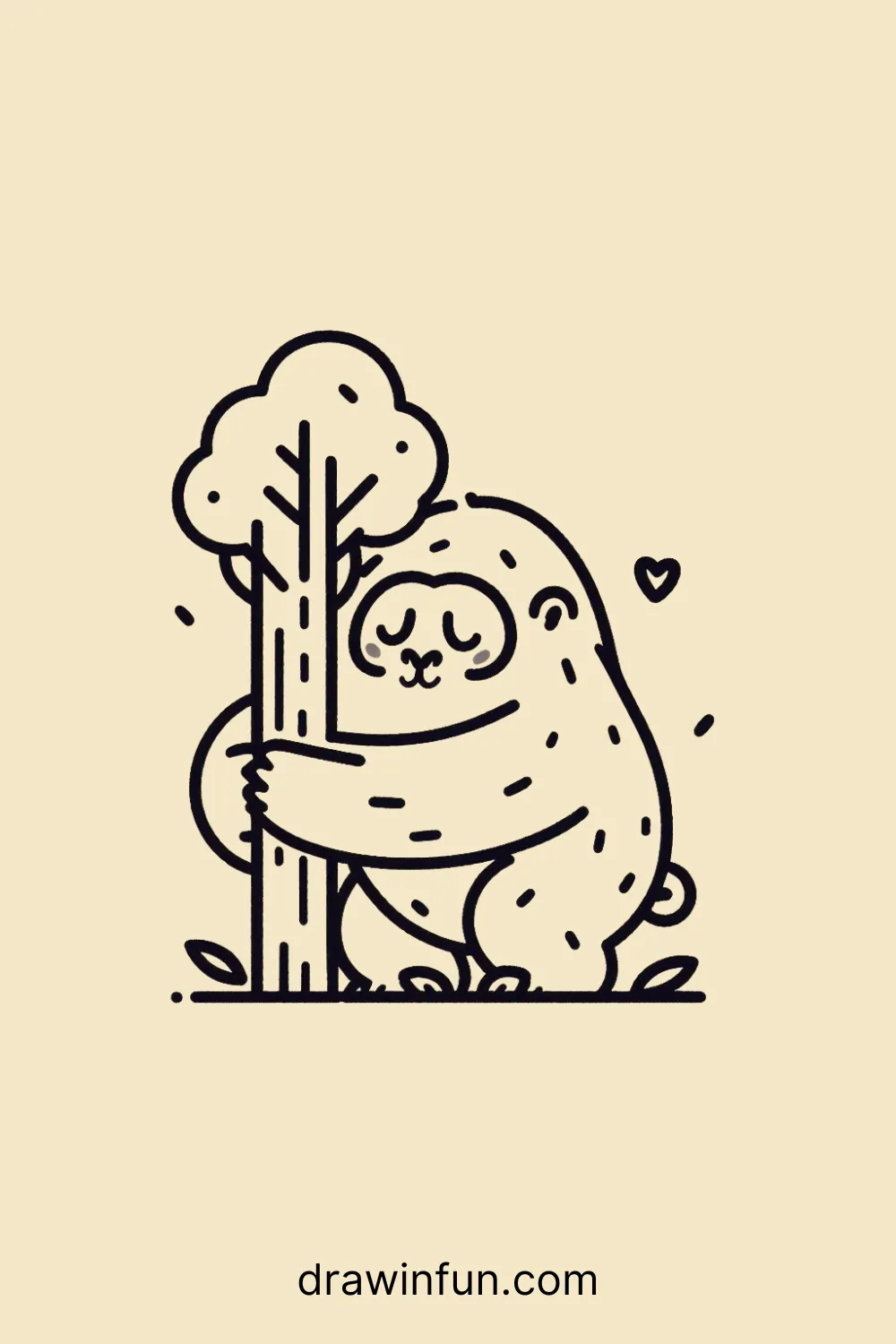 Gorilla hugging a tree easy drawing