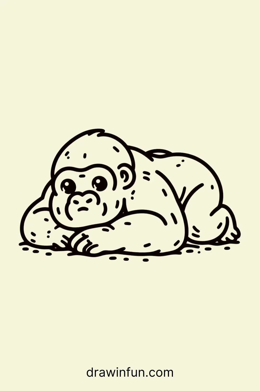 Gorilla lying on its stomach easy drawing