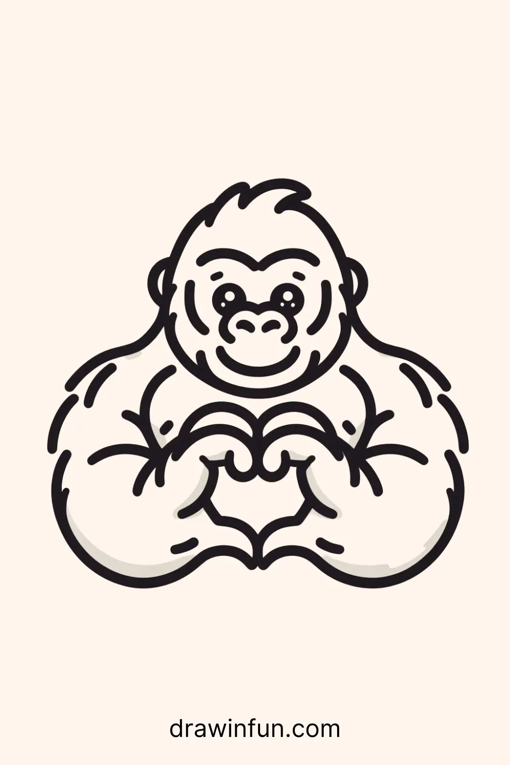 Gorilla making a heart shape easy drawing