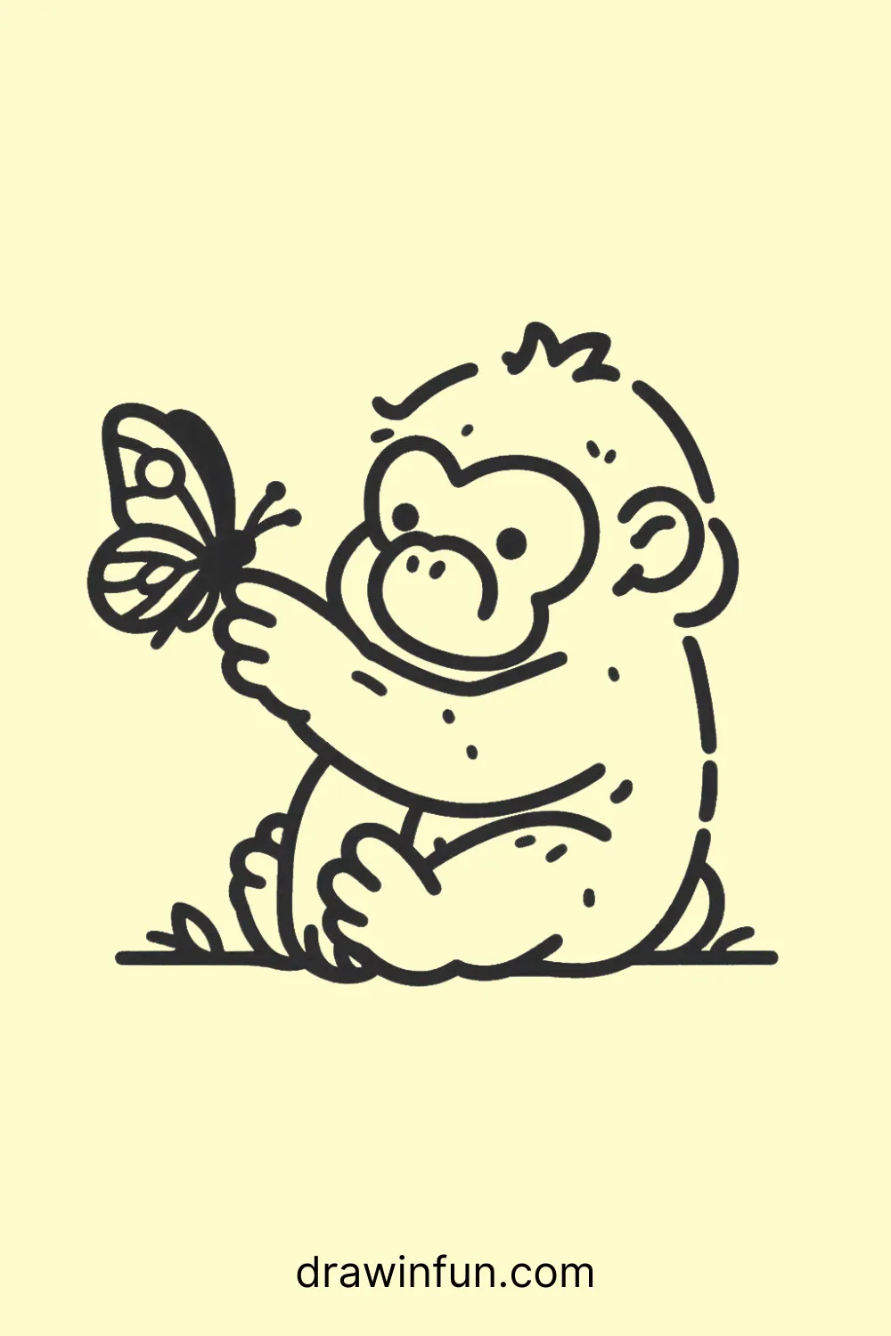 Gorilla playing with a butterfly easy drawing