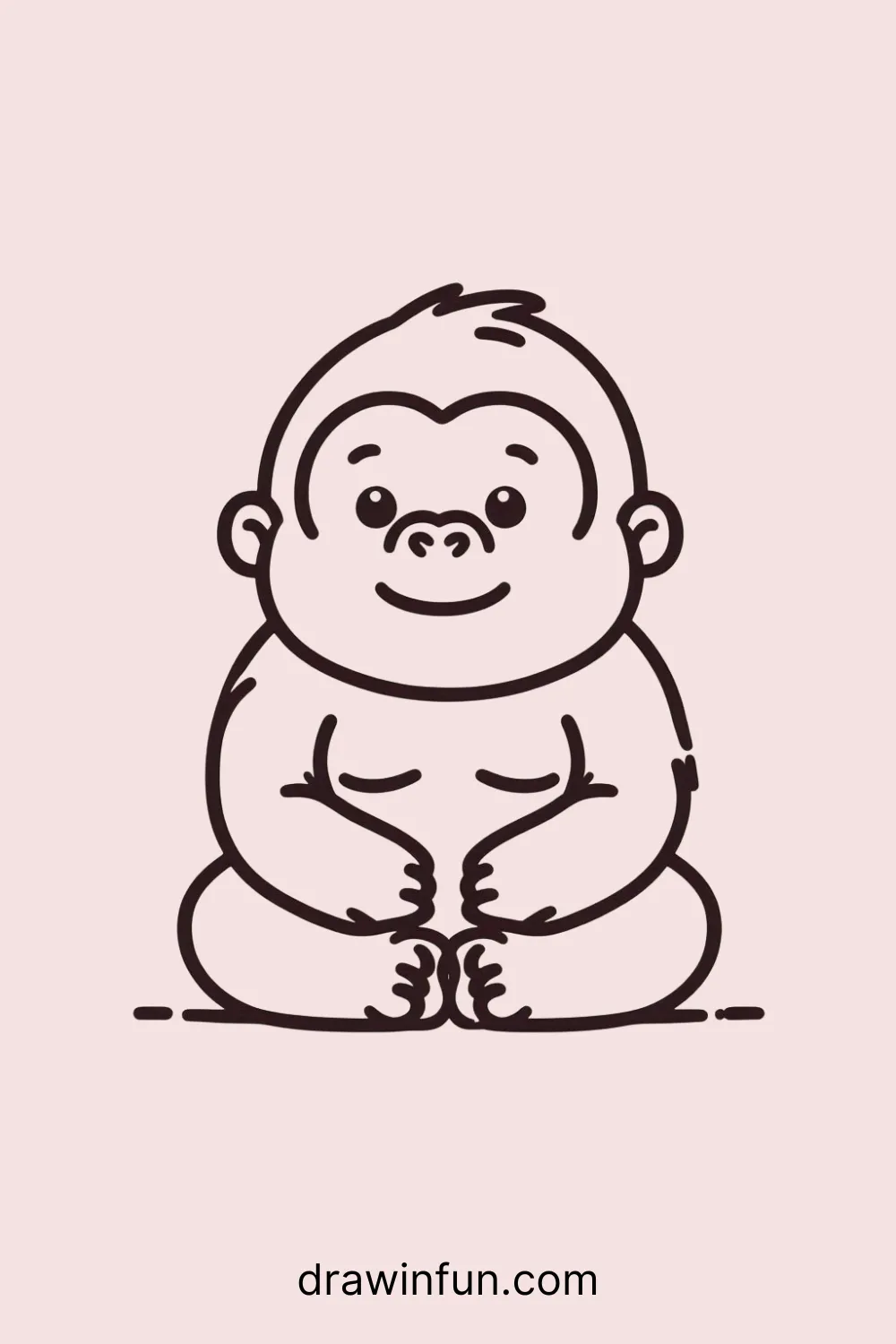 Gorilla sitting cross-legged easy drawing