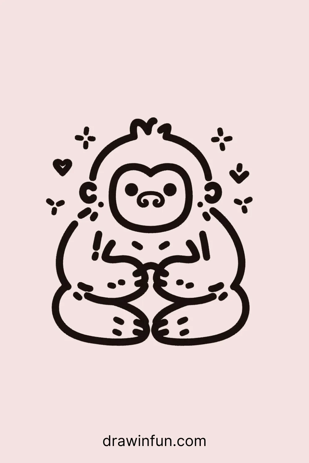 Gorilla sitting cross-legged easy drawing