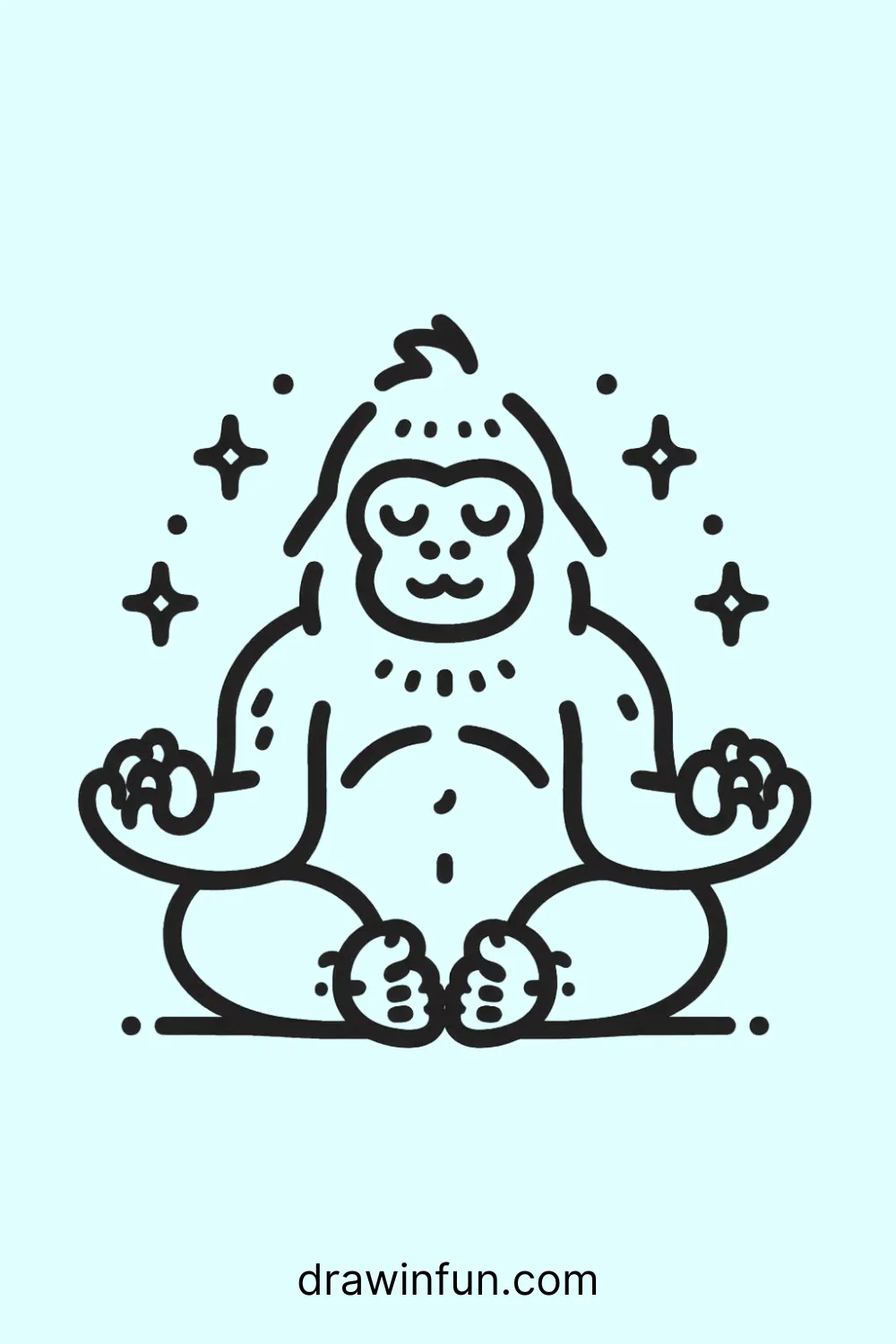 Gorilla sitting in a meditative pose easy drawing