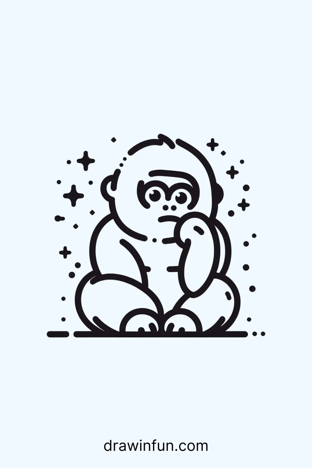 Gorilla sitting in a thoughtful pose easy drawing