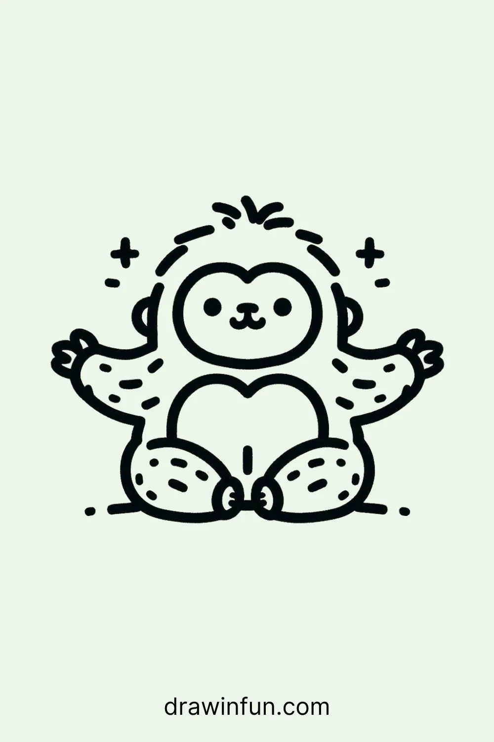 Gorilla sitting with arms wide open easy drawing