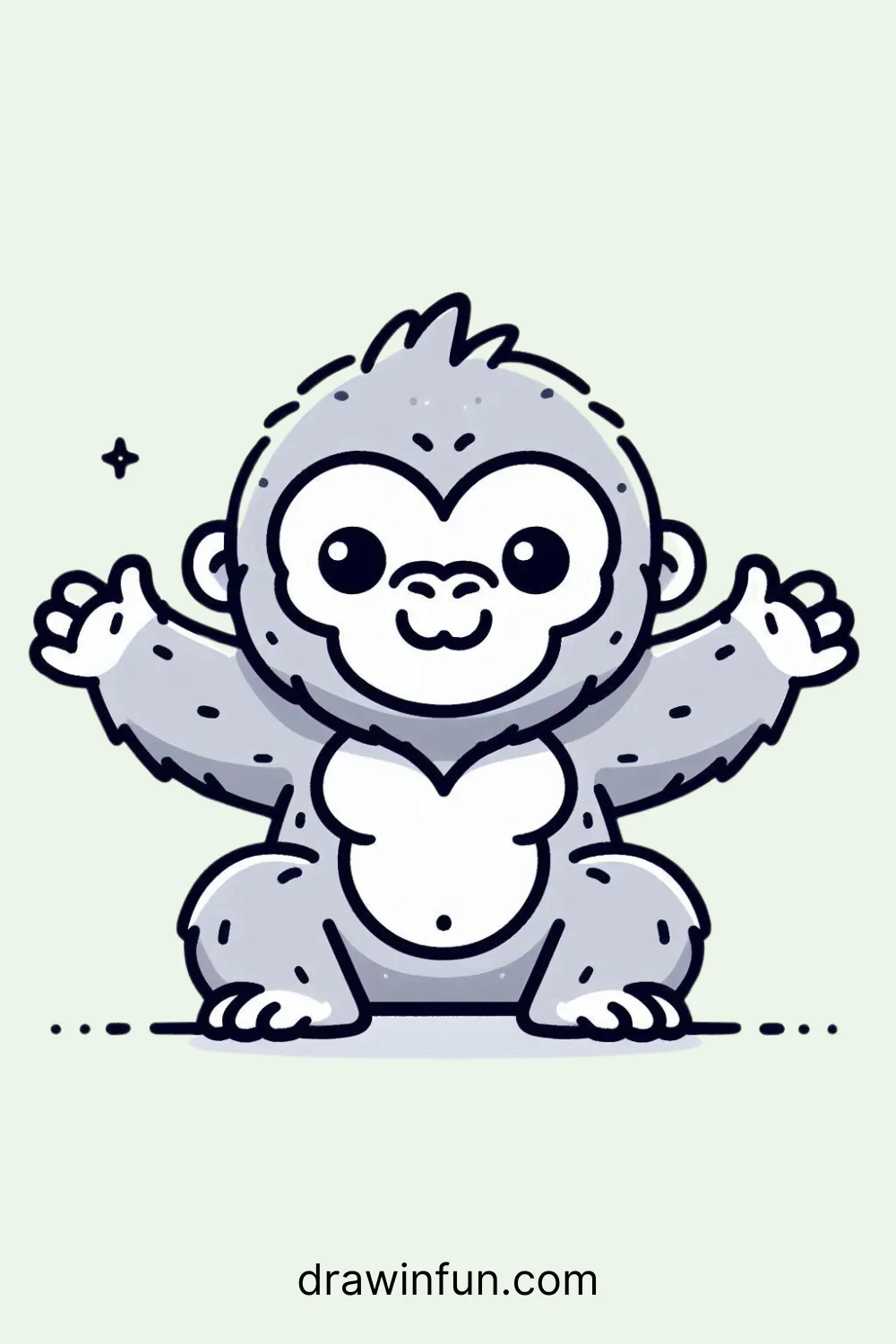 Gorilla sitting with arms wide open easy drawing