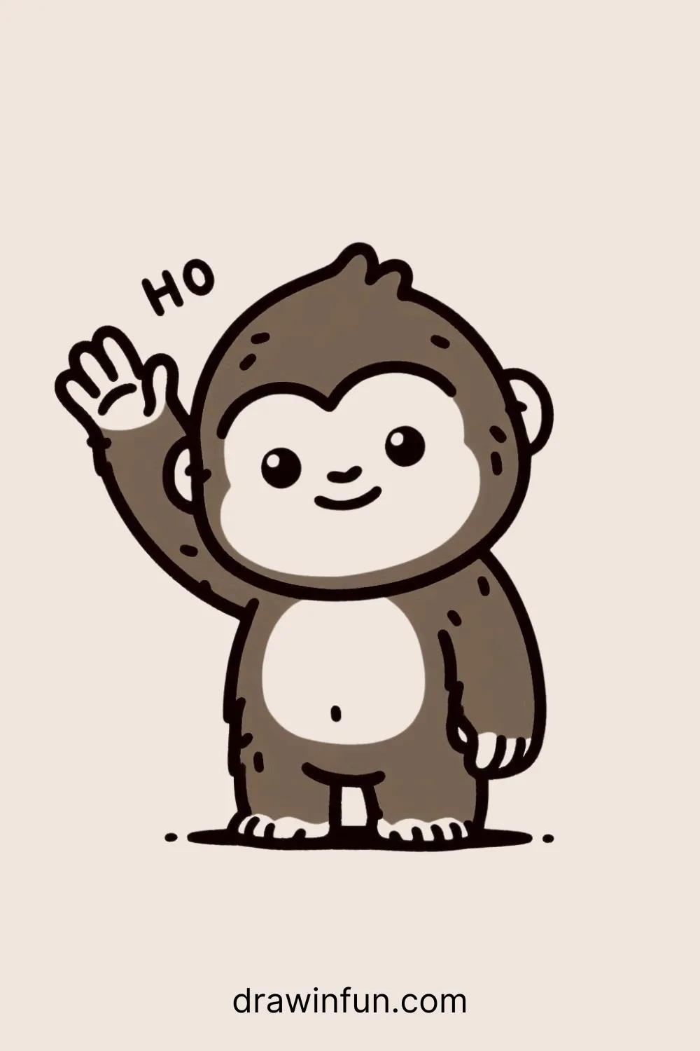 Gorilla waving hello easy drawing