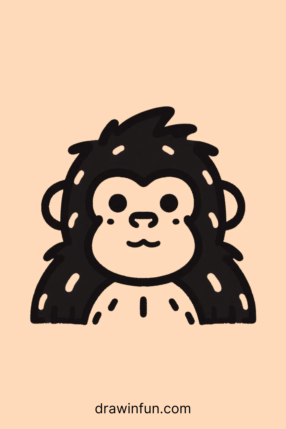 Gorilla with a shy expression easy drawing