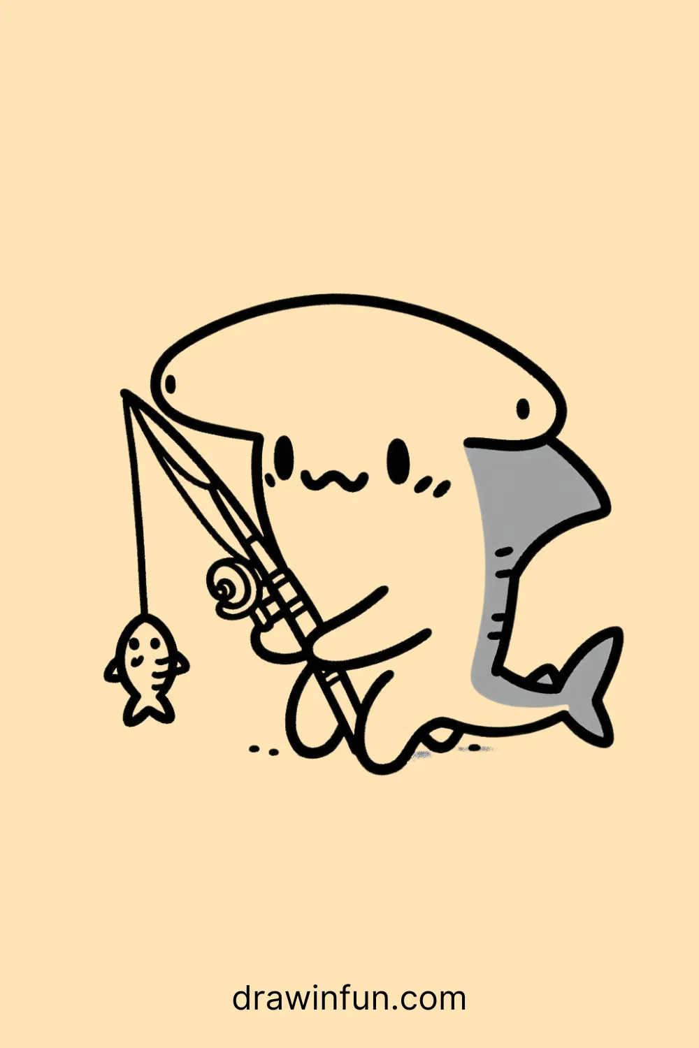 Hammerhead shark holding a fishing rod easy drawing