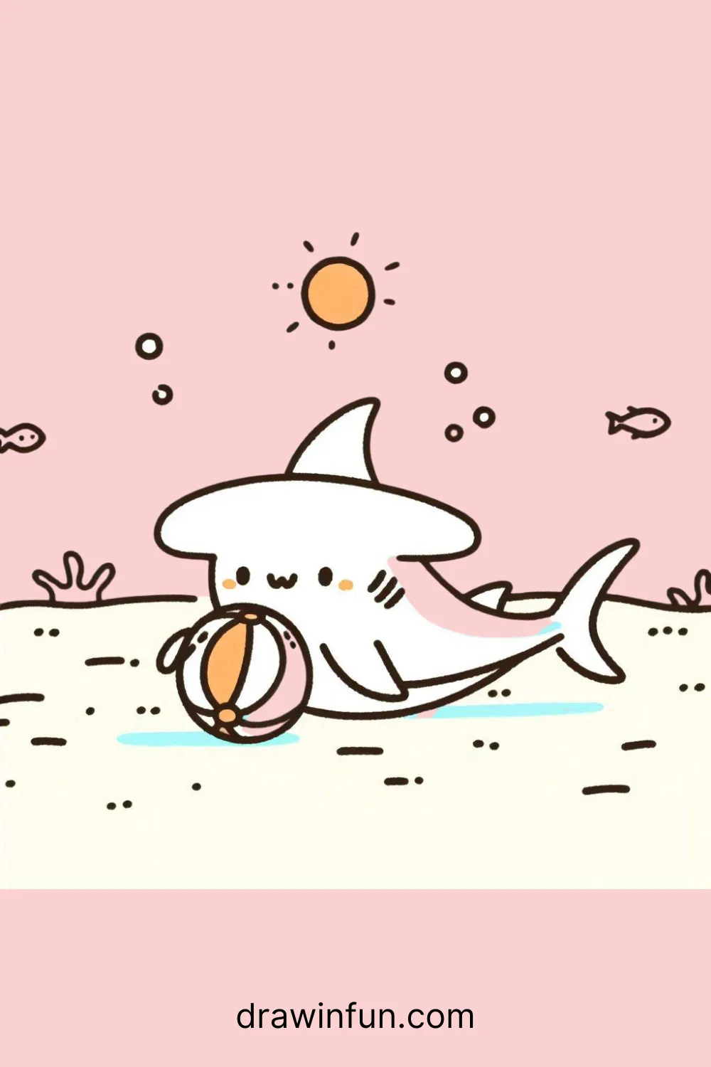 Hammerhead shark playing with a ball easy drawing