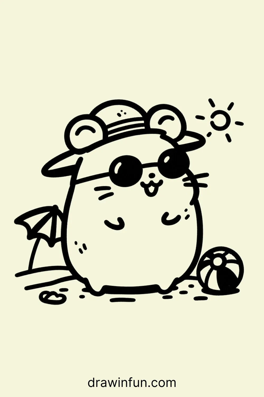 Hamster at the beach easy drawing