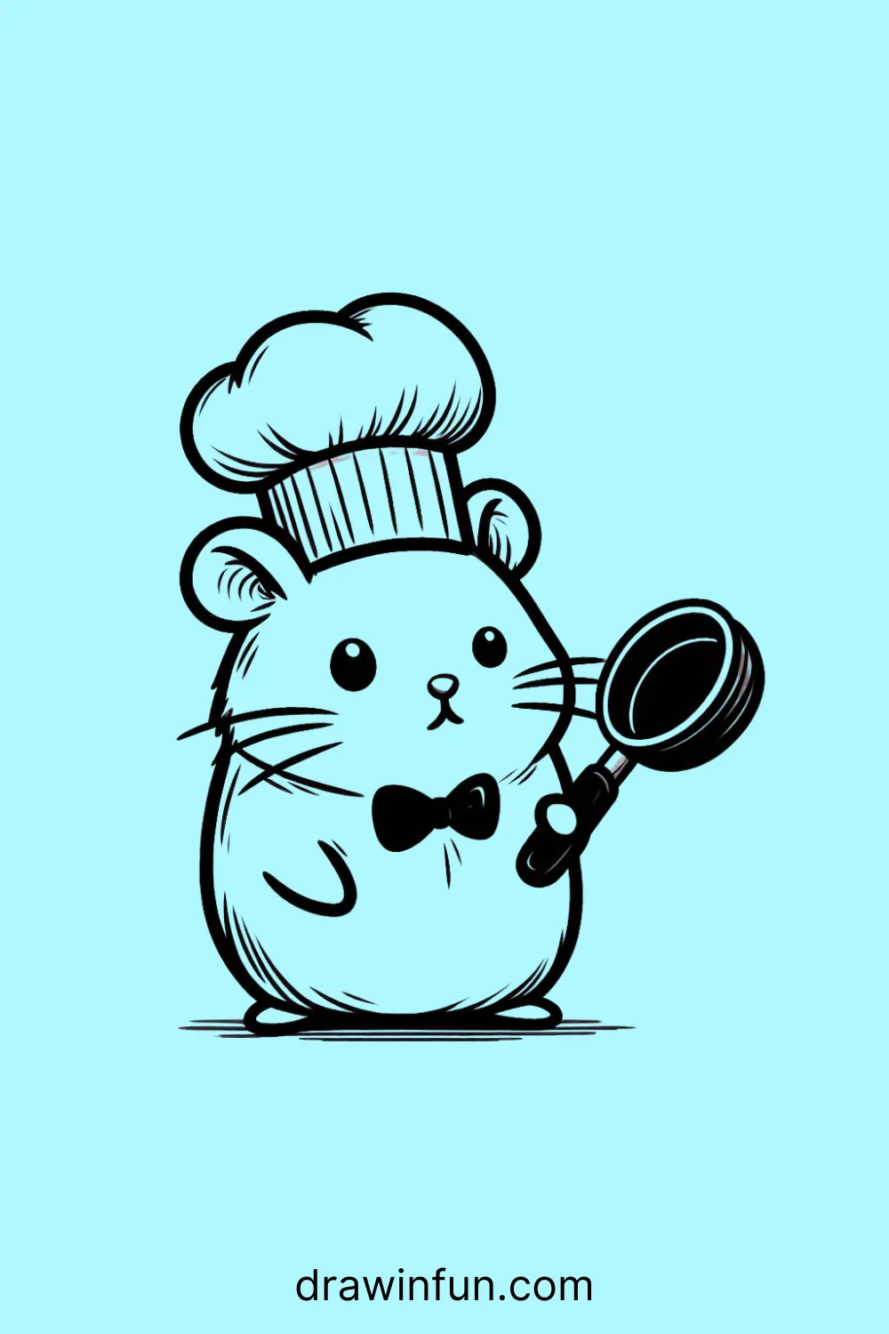 Hamster holding a frying pan essy drawing