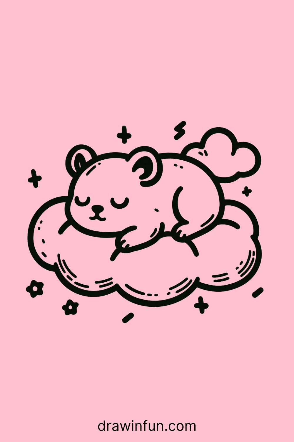 Hamster napping on a cloud easy drawing