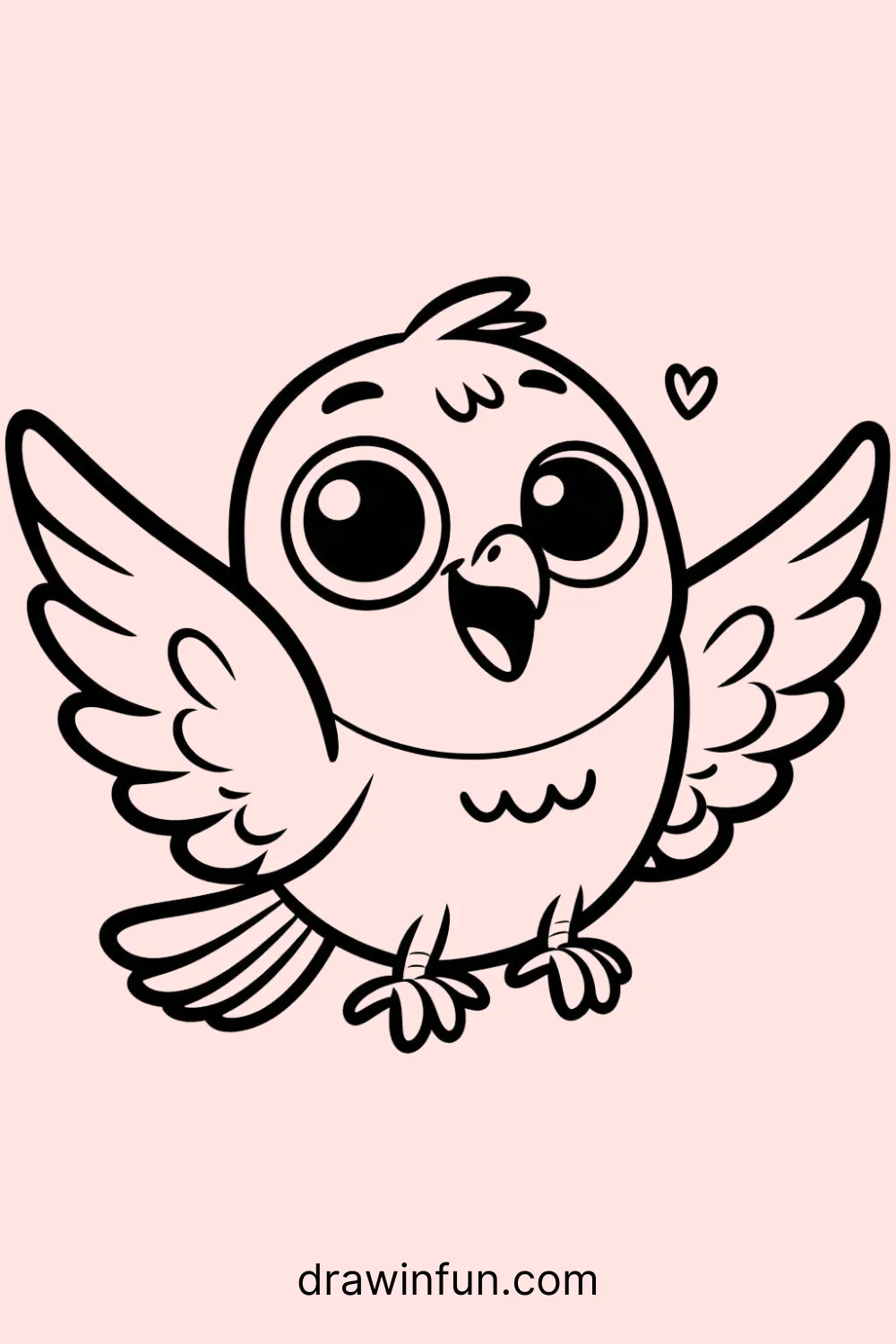 Happy hawk with big, round eyes easy drawing