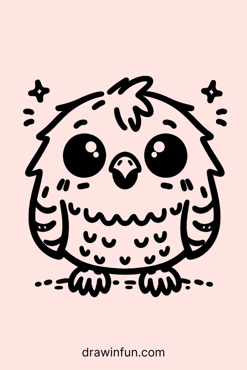 Happy hawk with big, round eyes easy drawing