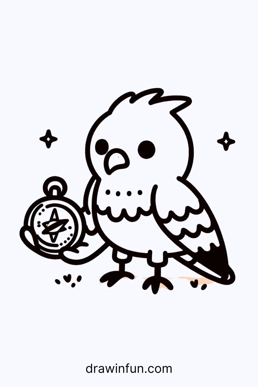 Hawk holding a tiny compass easy drawing