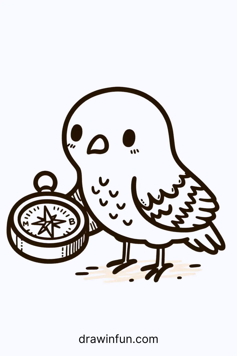 Hawk holding a tiny compass easy drawing