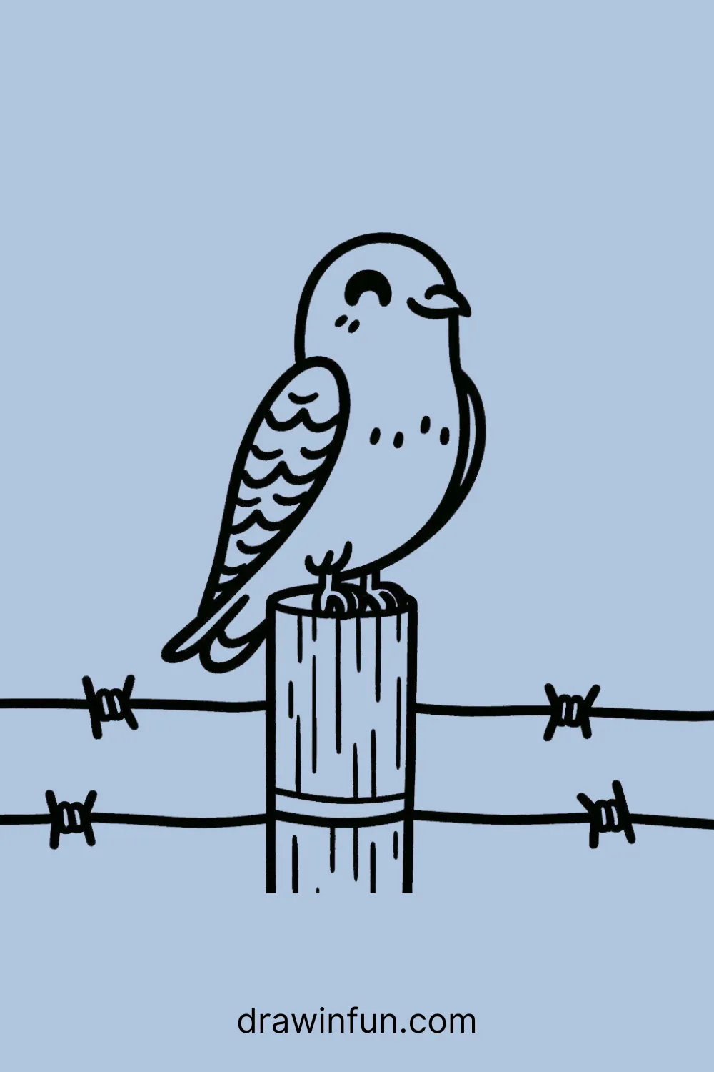 Hawk perched on a fence post easy drawing