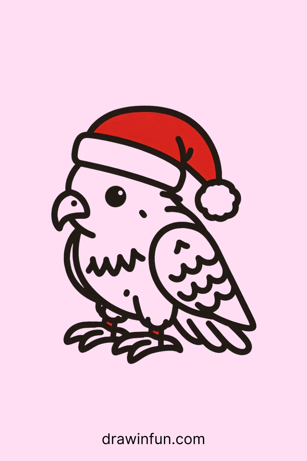 Hawk wearing a Santa hat easy drawing