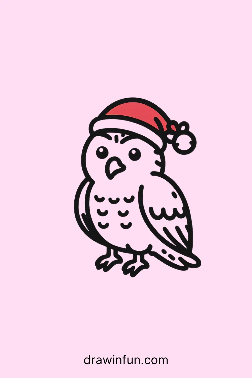 Hawk wearing a Santa hat easy drawing