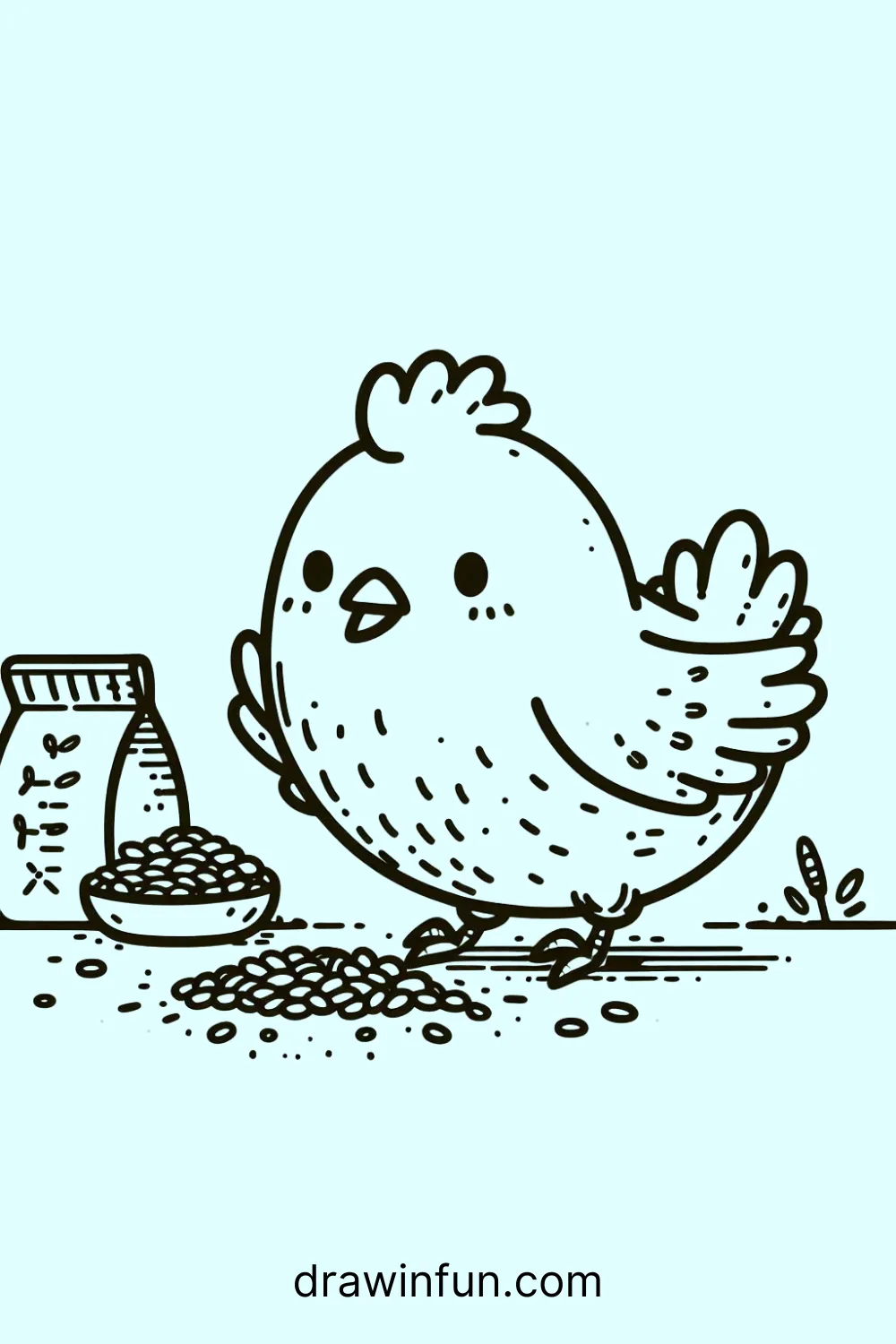 Hen Pecking at Grain easy drawing