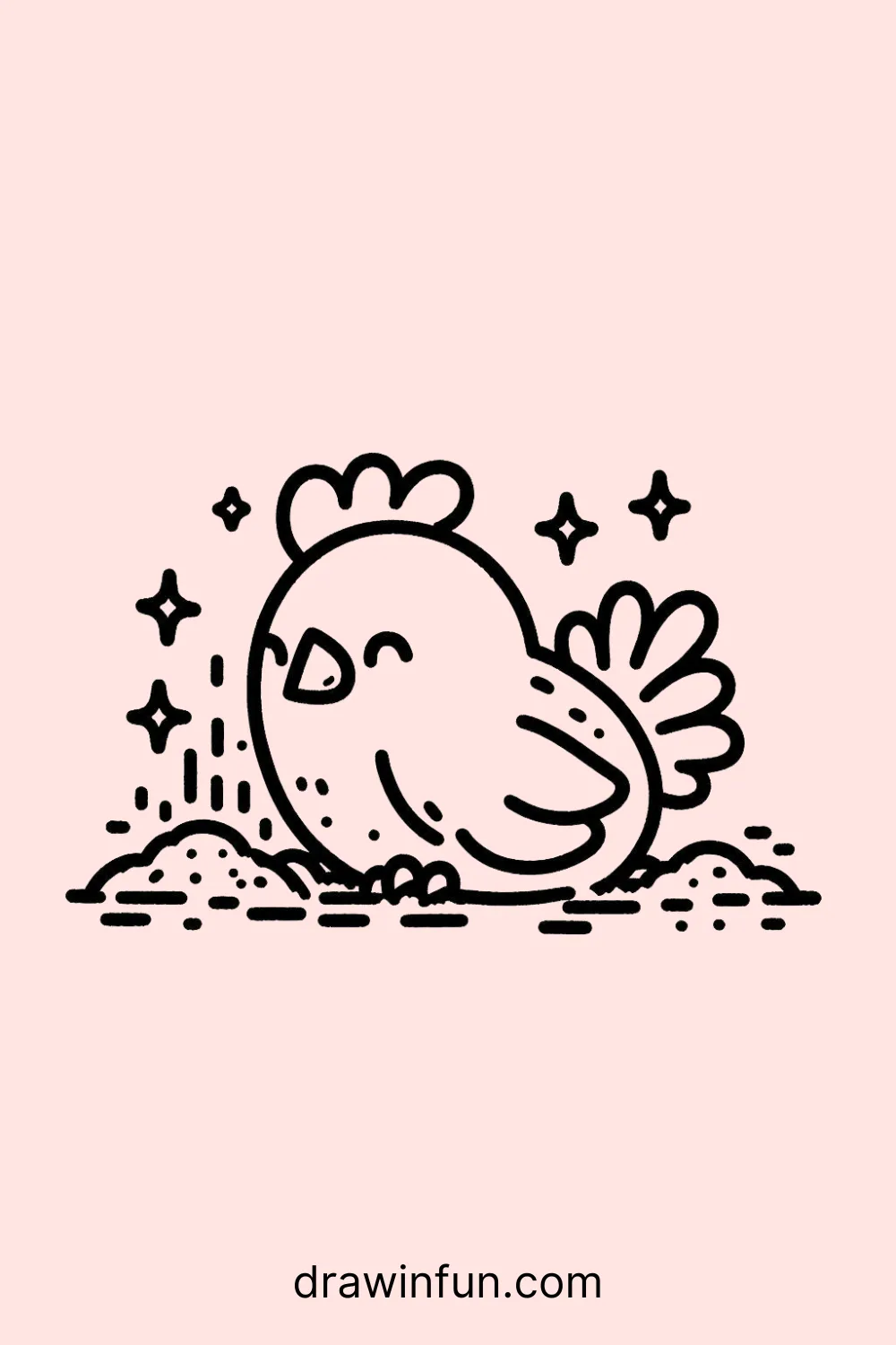 Hen Taking a Dust Bath easy drawing