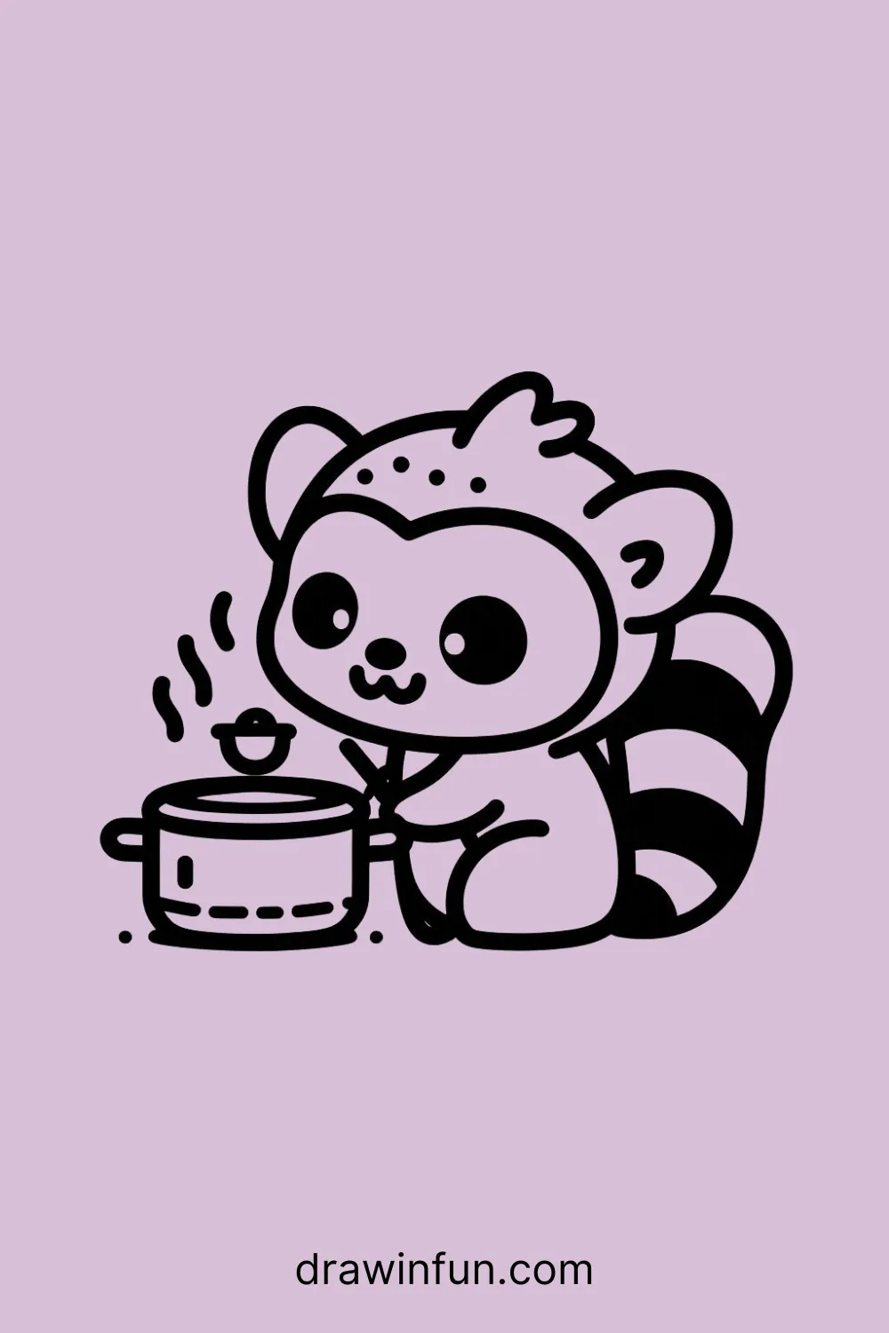 Lemur cooking with a tiny pot easy drawing