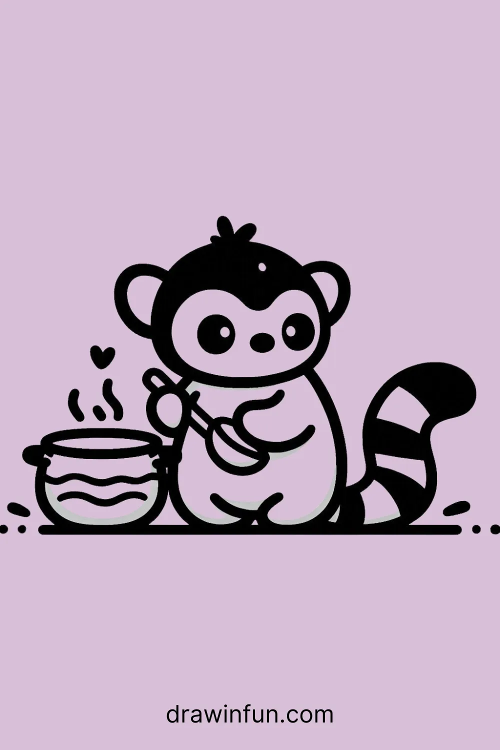 Lemur cooking with a tiny pot easy drawing