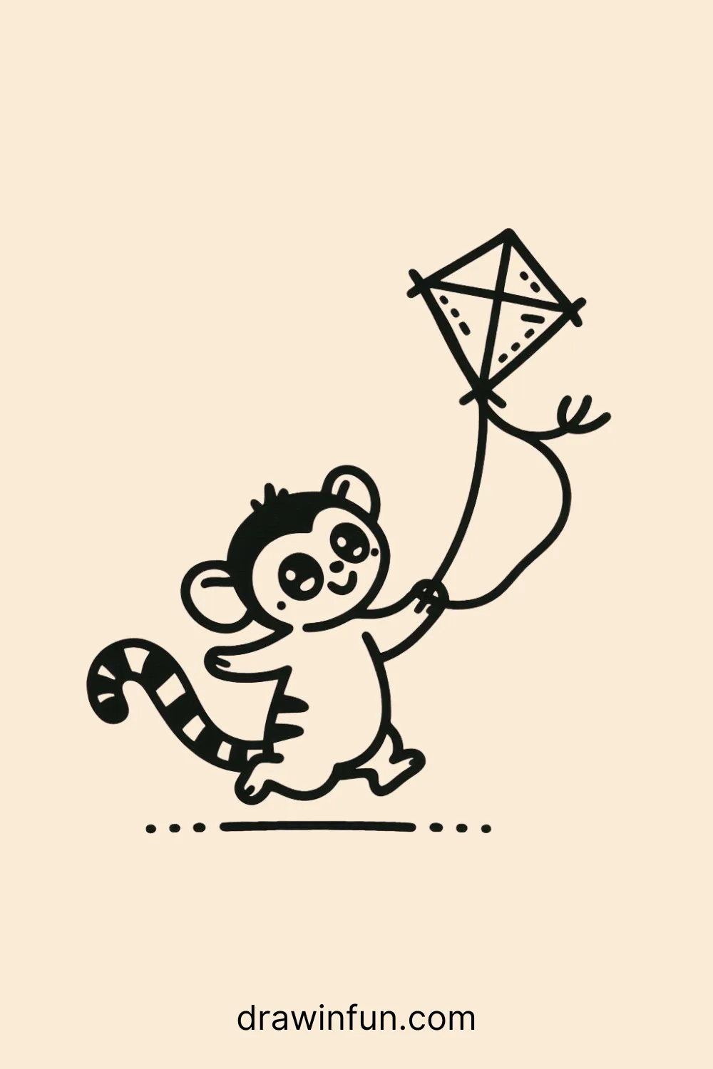 Lemur with a small kite easy drawing