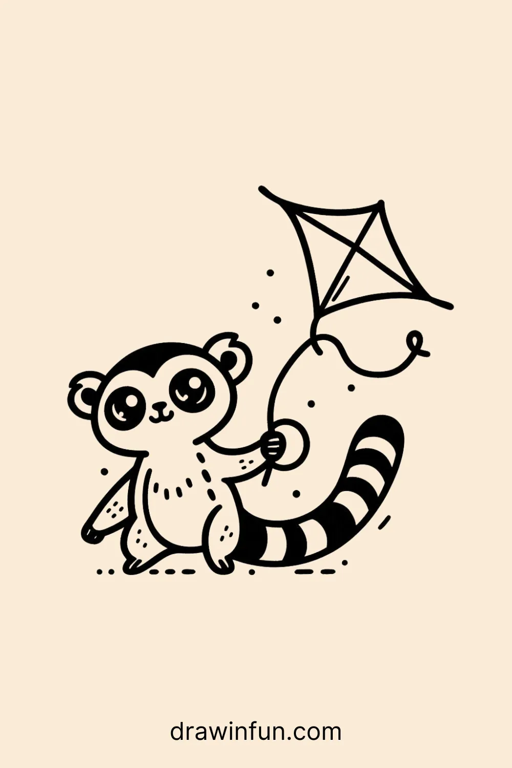 Lemur with a small kite easy drawing