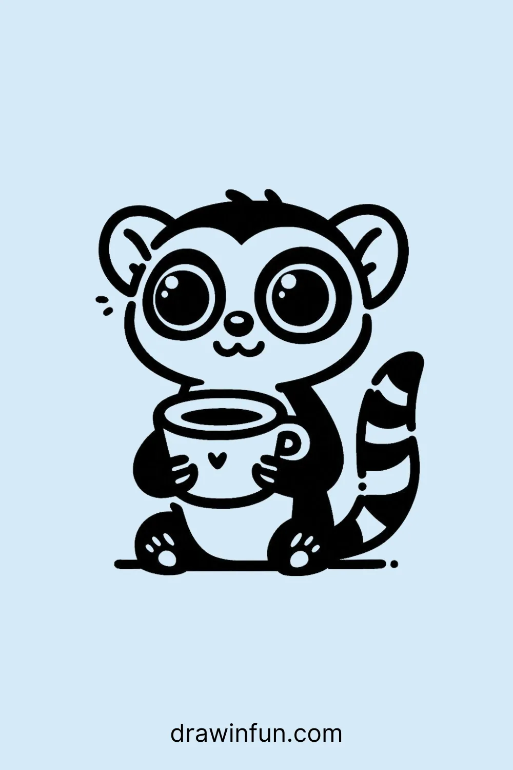 Lemur holding a cup of tea easy drawing