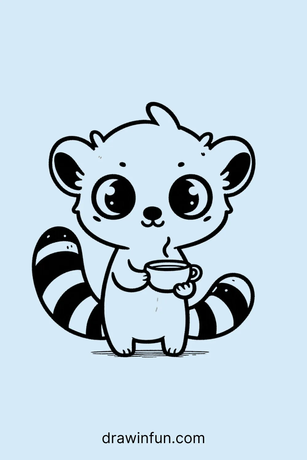 Lemur holding a cup of tea easy drawing