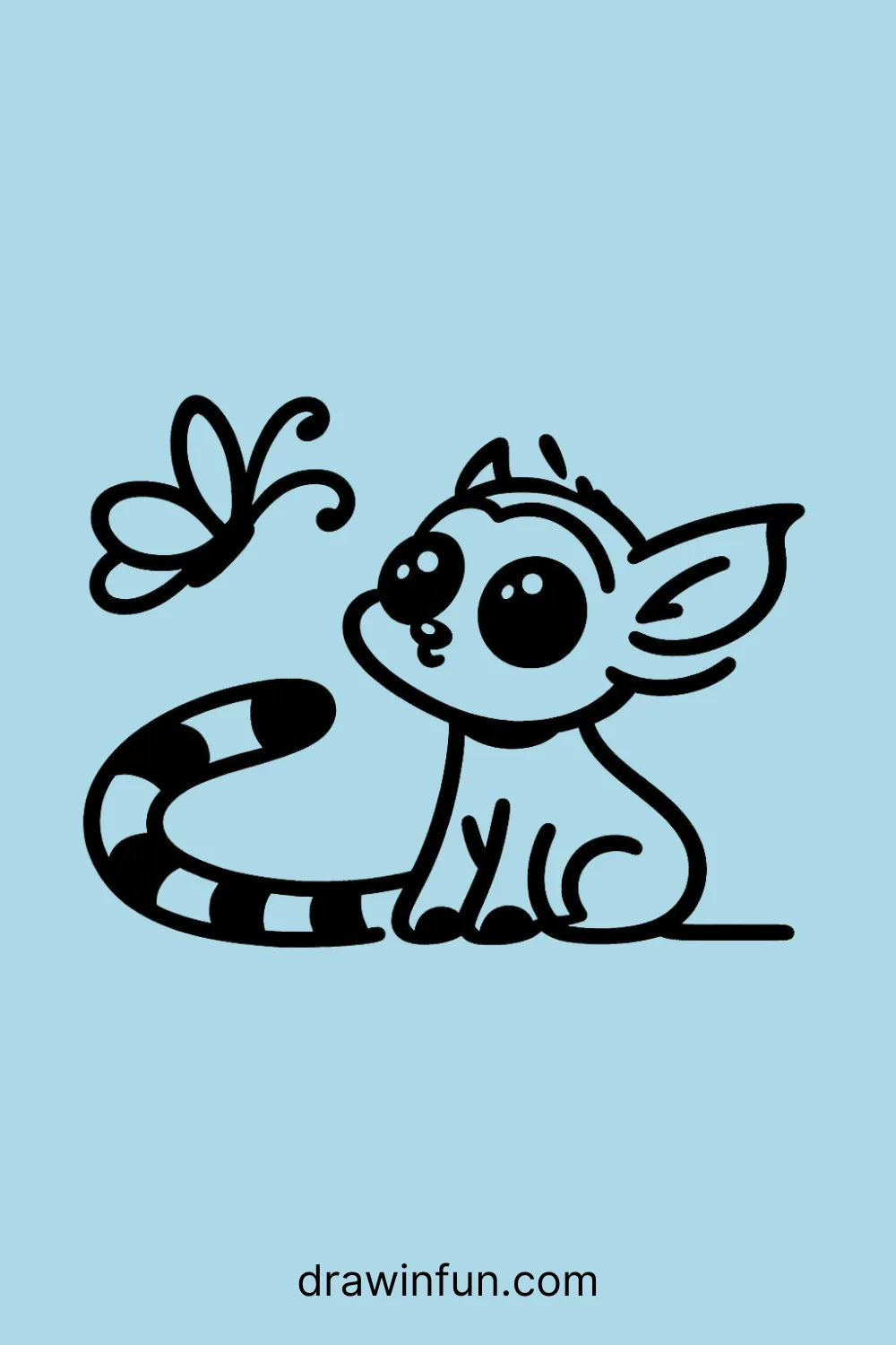 Lemur looking at a butterfly easy drawing