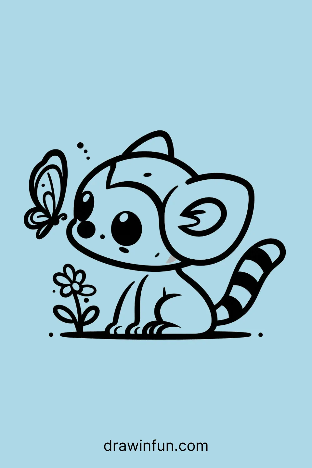 Lemur looking at a butterfly easy drawing