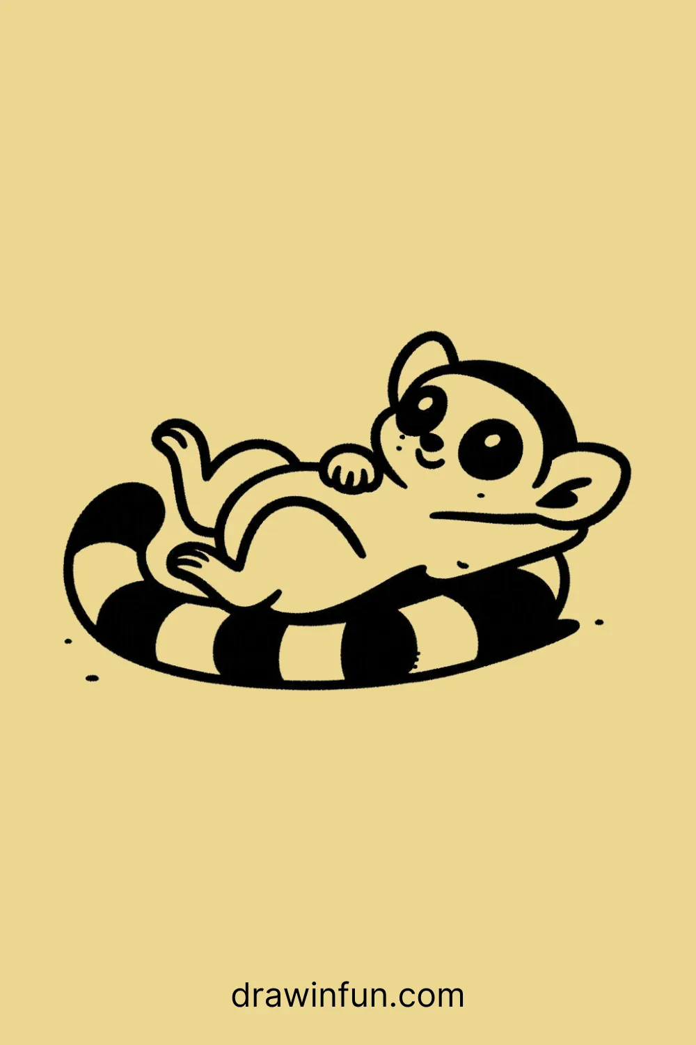 Lemur lying on its back easy drawing