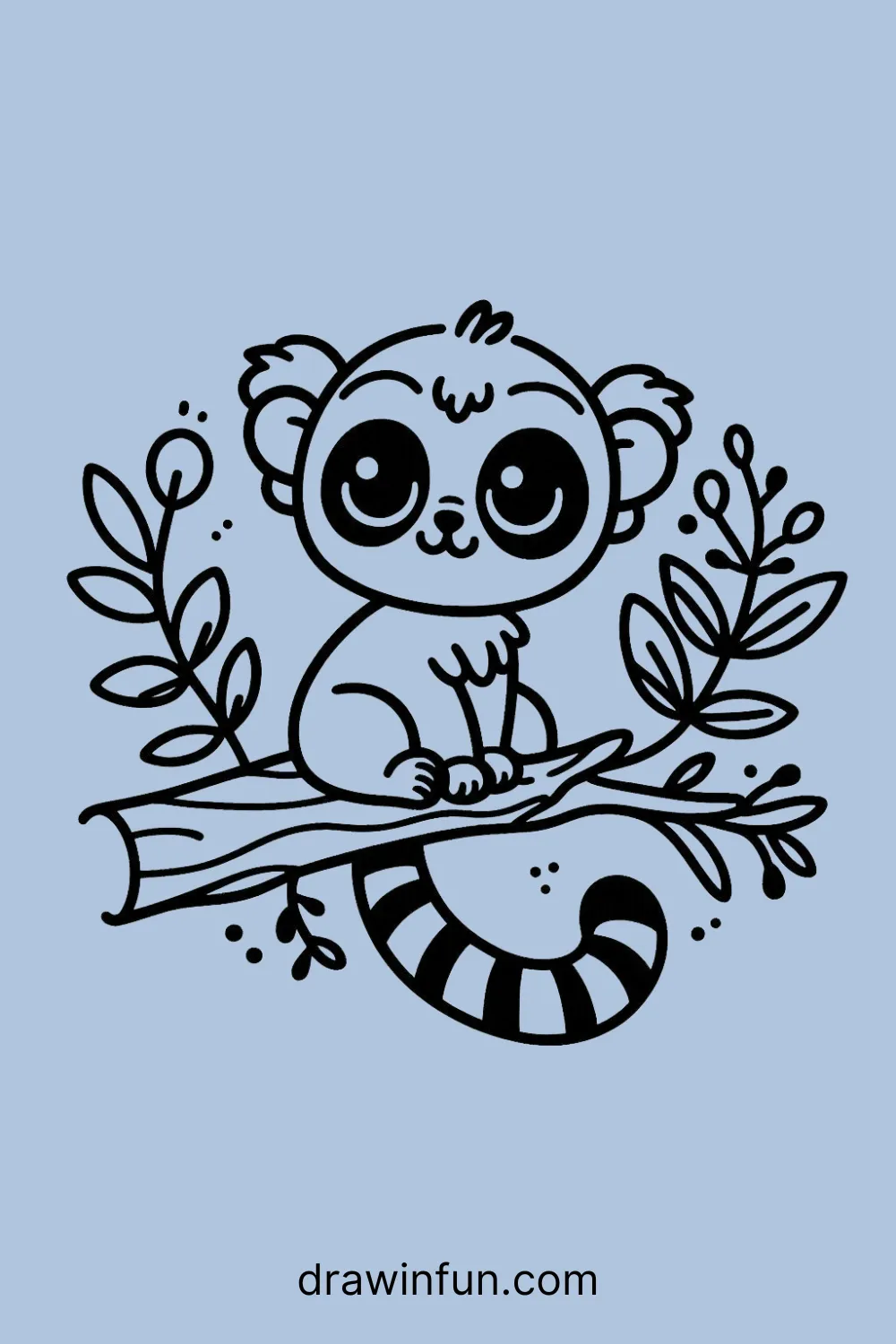 Lemur sitting on a branch easy drawing