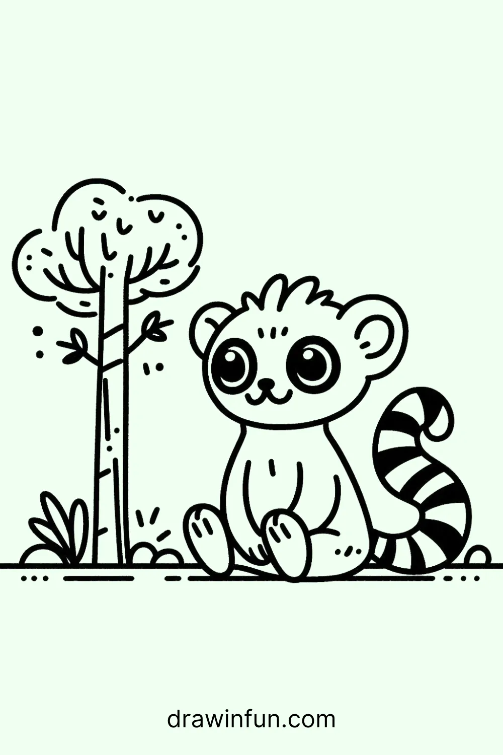 Lemur sitting under a tree easy drawing