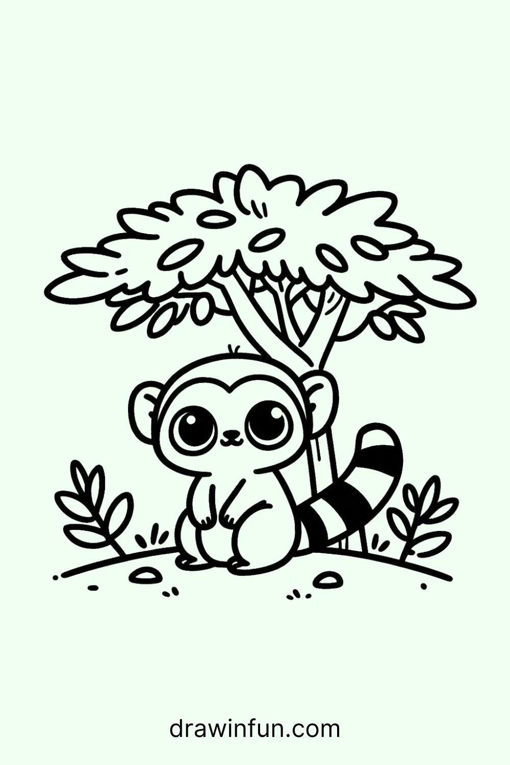 Lemur sitting under a tree easy drawing